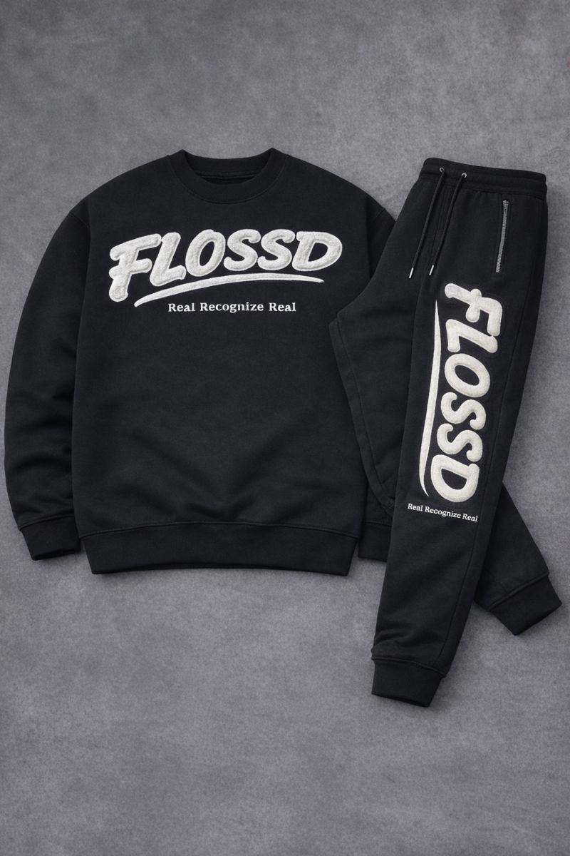 Black - Full Crewneck Tracksuit - FLOSSD