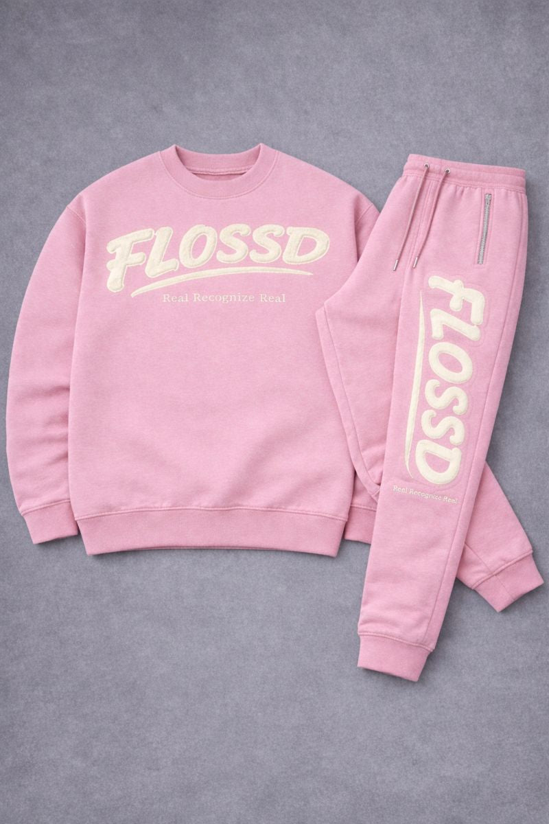 Pink - full crewneck tracksuit - FLOSSD